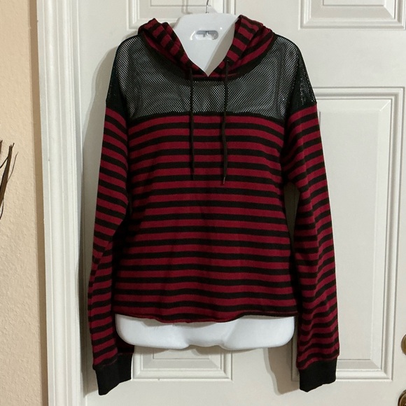 Midnight Hour Hot Topic Red & Black Stripe Mesh Hoodie Size XL - Picture 4 of 10